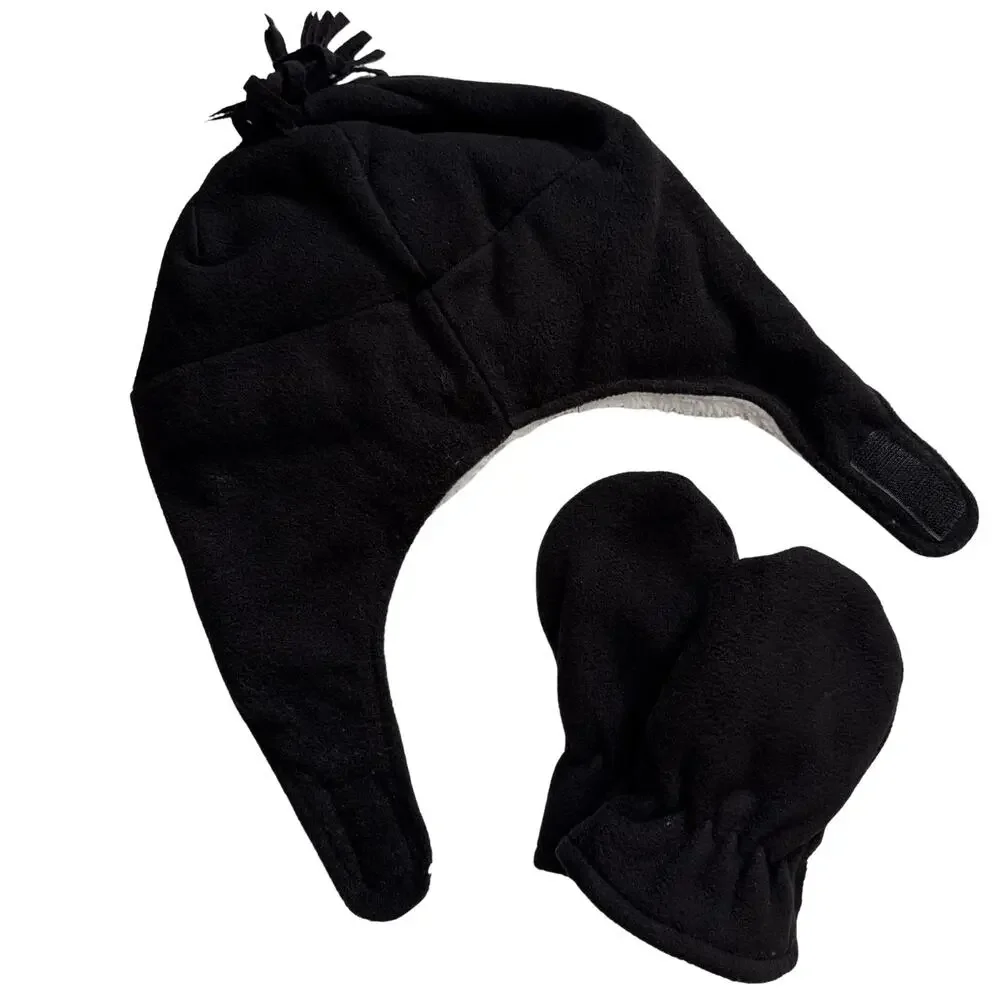 SimpliKids Rocket Fleece Sherpa Lined Kids Winter Hat & Mittens Set 5-7 Years